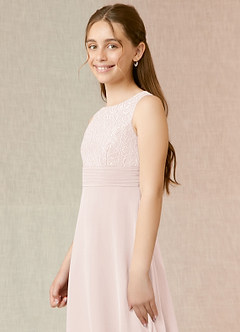 Azazie Snow Junior Vestido de Pétalo De Rosa de Gasa de Corte En A con Encaje image5
