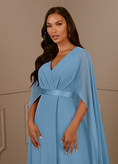 Azazie Isa vestidos de madre de la novia Vestido de Azul Acero de Gasa de Corte En A con Cuello en V plisado image5