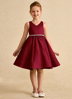 Azazie Julietta Flower Girl Dresses Burgundy Ball-Gown Convertible Tulle Dress image9