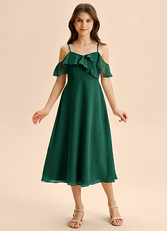 Azazie Kamilla Junior Jurk van Chiffon met A-Lijn Off the Shoulder Smaragd image6