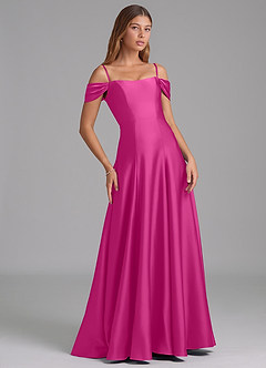Azazie Seriana Bridesmaid Dresses Fuchsia A-Line Off the Shoulder Stretch Satin Convertible Dress image6