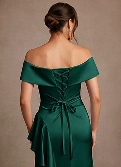 Azazie Kirsty Mother of the Bride Dresses Emerald Sheath Off the Shoulder Stretch Satin Dress image6