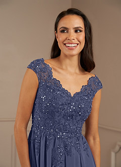 Azazie Amethyst vestidos de madre de la novia Vestido de Tormenta de Gasa de Corte En A con Lentejuelas Cuello V image7