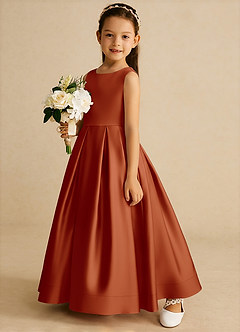 Azazie Cailee Flower Girl Dresses Paprika Ball-Gown Pleated Matte Satin Dress image2