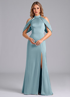 Azazie Bonny Bridesmaid Dresses Moody Blue Mermaid Off the Shoulder Stretch Satin Dress image4
