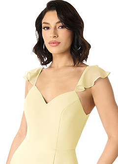 Azazie Everett Bridesmaid Dresses Lemon Sorbet A-Line V-neck Ruched Chiffon Dress image4