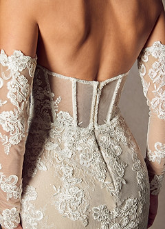 Azazie Caitlin Wedding Dresses Diamond White Nude Mermaid Strapless Lace Dress image5
