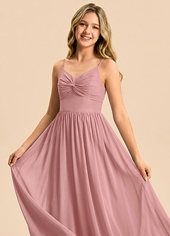 Azazie Zeya Junior Vestido Rosa Polvorienta de Gasa de Corte en A image1