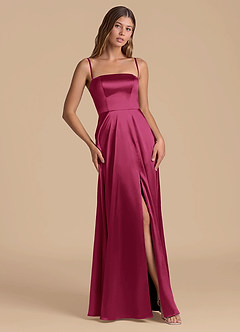 Azazie Wren 신부 들러리 드레스 A라인 스트랩리스 메탈릭 새틴 바닥 길이 드레스 image5