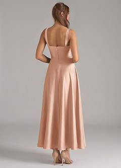 Azazie Shaude 신부 들러리 드레스 A라인 주름진 스트레치 새틴 발목 길이 드레스 image6