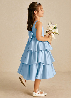 Azazie Margery Flower Girl Dresses Powder Blue A-Line Bow Stretch Satin Dress image5