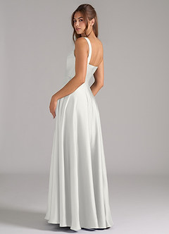 Azazie Shaude Bridesmaid Dresses White A-Line Pleated Stretch Satin Dress image7