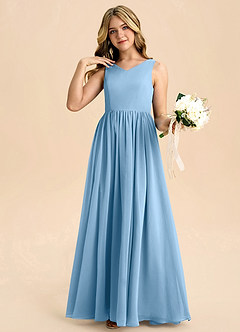 Azazie Hathaway Junior Steel Blue A-Line Bow Chiffon Dress image5