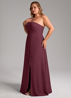 Azazie Wren Vestidos de damas de honor Vestido de Cabernet de Gasa de Corte en A Convertible con Corte Lateral image13