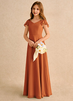 Azazie Nari Girls Formal Blumenmädchenkleider A-Linie mit ärmel Chiffon Kleid Kanel image3