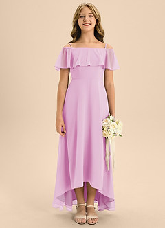 Azazie Maggie Junior Candy Pink A-Line Off the Shoulder Chiffon Dress image1