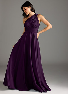 Azazie Charlize Robes de demoiselle d'honneur Robe Trapèze en Satin extensible Ue épaule Grain De Raisin image5