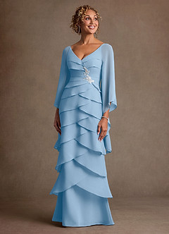 Azazie Arabinda Klänningar till brudens mor Klä Tubklänning i Chiffong Rynkad Puderblå image4