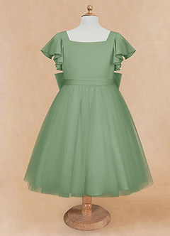 Azazie Kaeya Flower Girl Dresses Matcha A-Line Bow Tulle Dress image5