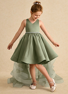 Azazie Julietta Flower Girl Dresses Pistachio Ball-Gown Convertible Tulle Dress image5