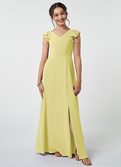 Azazie Claudine Junior Lemon Sorbet A-Line Pleated Chiffon Dress image1