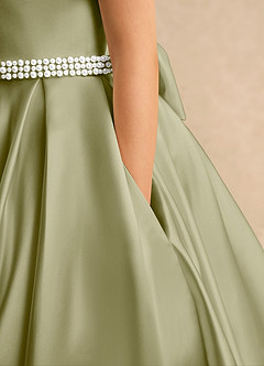 Azazie Gabriella Flower Girl Dresses Moss Green Ball-Gown with Sleeves Matte Satin Dress image6