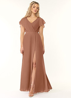 Azazie Rylee Bridesmaid Dresses Bronzer A-Line Pleated Chiffon Dress image1