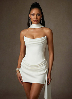 Azazie Aniko Wedding Dresses Diamond White Fit and Flare Stretch Satin Dress image5