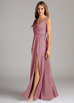 Azazie Tanicia Bridesmaid Dresses Vintage Mauve A-Line Pleated Stretch Satin Dress image5