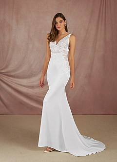 Azazie Arbor Hochzeitskleider Meerjungfrau-Linie Spitze Satin Kleid Diamantweiß Nude image4