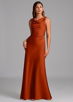 Azazie Nerine Bridesmaid Dresses Paprika A-Line Pleated Stretch Satin Dress image3
