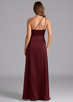 Azazie Trina Abiti da Damigella Abito A-Line in Raso Elasticizzato Monospalla Cabernet image2