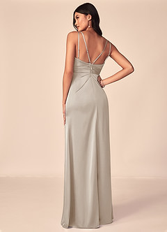 Azazie Aqua Bridesmaid Dresses Frost A-Line V-Neck Pleated Stretch Satin Dress image3