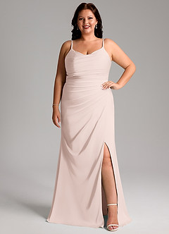 Azazie Deandra Bridesmaid Dresses Blushing Pink Mermaid Pleated Stretch Satin Dress image7