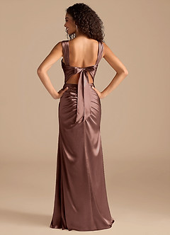 Azazie Jesaphine Bridesmaid Dresses Espresso Sheath Bow Metallic Satin Dress image4