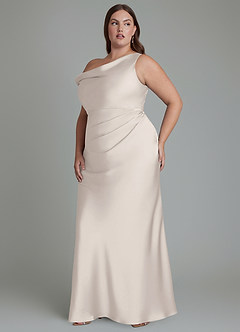 Azazie Emerson Bridesmaid Dresses White Alabaster Mermaid Off the Shoulder Stretch Satin Dress image4