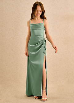 Azazie Bundt Girls Formal Vente finale Robe Trapèze en Satin extensible Plissée Powder Blue image3