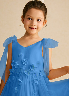 Azazie Minia Flower Girl Dresses Blue Jay A-Line Bow Matte Satin Dress image4