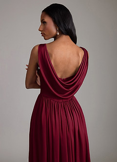 Azazie Novi Bridesmaid Dresses Burgundy A-Line with Pockets Stretch Satin Dress image4