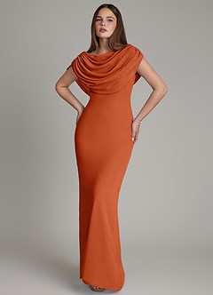 Azazie Hadley Bridesmaid Dresses Burnt Orange Mermaid Pleated Chiffon Dress image10