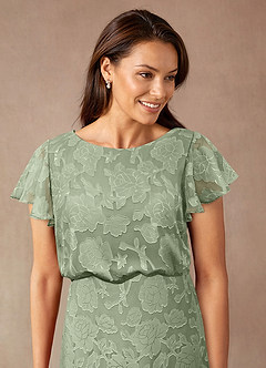 Azazie Lehi Mother of the Bride Dresses Dusty Sage A-Line Boatneck Floral Burnout Dress image6