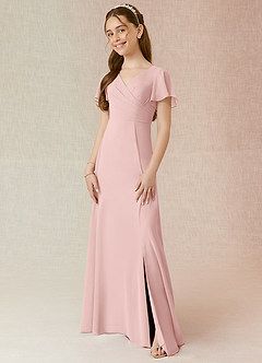 Azazie Induh Junior Vestido Pó Rosa de Chiffon de Linha A com Franzido image1