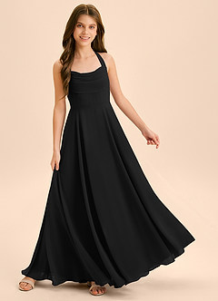 Azazie Kady Junior Black A-Line Sweetheart Neckline Chiffon Dress image4