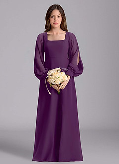 Azazie Bondi Junior Vestido de Uva de Gasa de Corte en A con Blusón image3