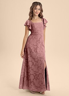 Azazie Bondi Junior Robe Trapèze en Blumen-Burnout Arc Rose Poussiéreuse image6