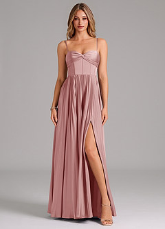 Azazie Akiko Bridesmaid Dresses Dusty Rose A-Line Sweetheart Neckline Stretch Satin Dress image1