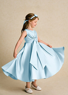 Azazie Lady Flower Girl Dresses Sky Blue A-Line Pleated Matte Satin Dress image4