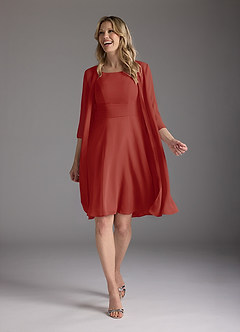 Azazie Shirley Mère de la mariée Robes Robe Trapèze en Mousseline de soie Plissé Scoop Terracotta image2