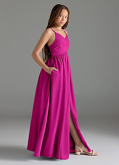 Azazie Alia Junior Fuchsia A-Line Pleated Chiffon Dress image3