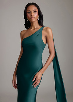 Azazie Galinda Brudtärnklänningar Klä av Sjöjungfru i Stretch Satin Ena axeln Tallgrön image3